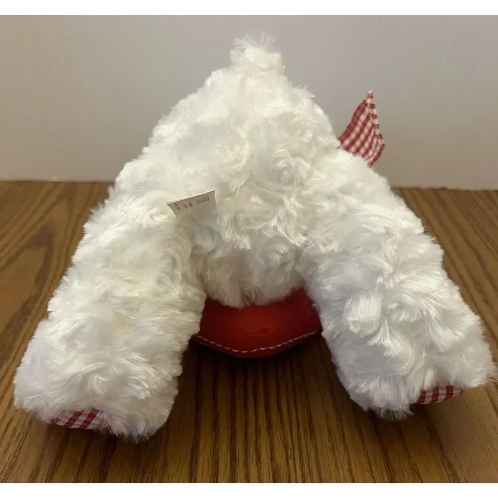 Burton + Burton White Plush Bear with Red Checked Accents Holding Heart 10 Inch